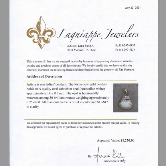 14k diamond and Australian white opal pendant - Picture 9 of 9